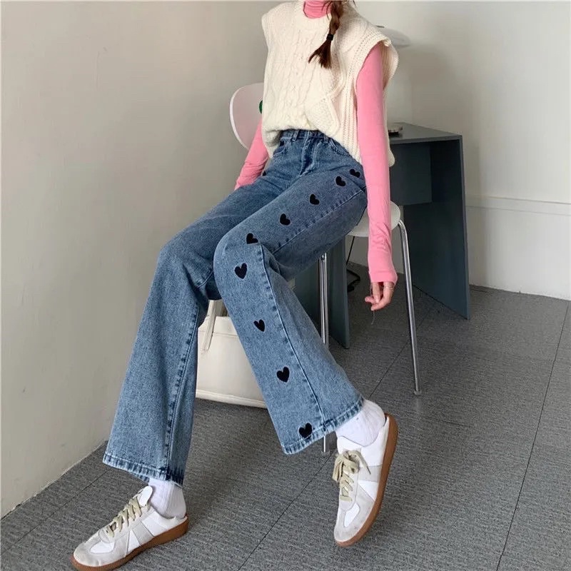 Quần Jean Ống Suông Nữ Màu Xanh Cạp Cao Phom Suông Loại 1 Phong Cách Ulzzang Hàn Quốc Chất Co Dãn Nhẹ