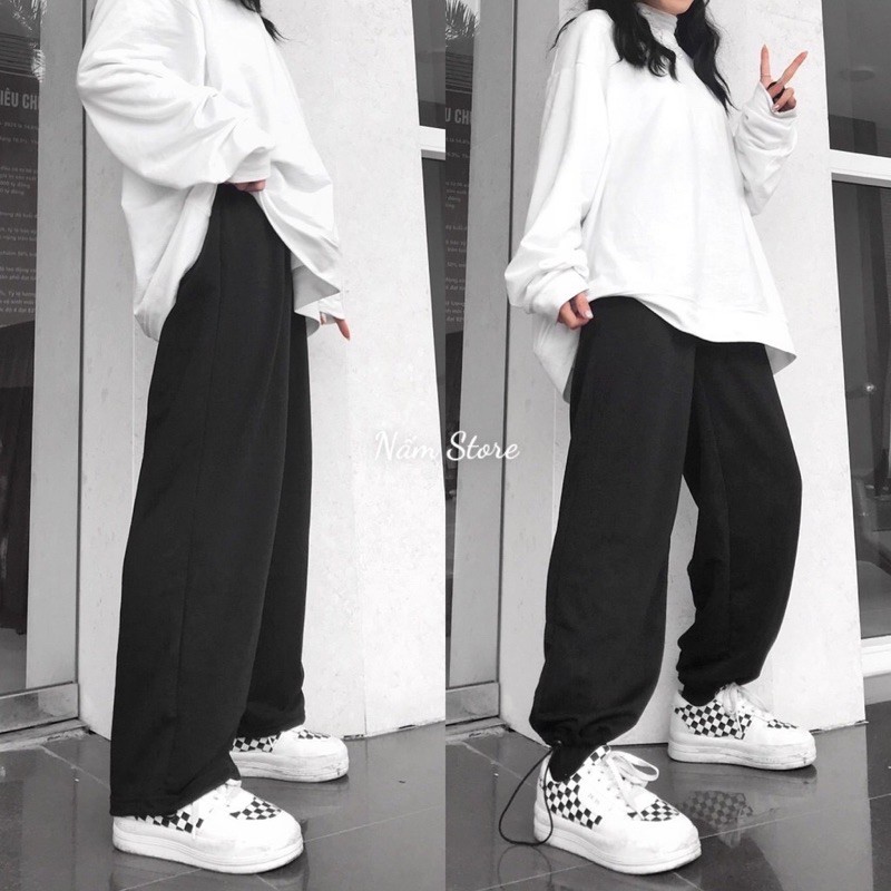 Quần Ống Rộng Nam Jogger DORA Nỉ da cá Ulzzang Dây Rút Ở Gấu - Kiểu quần ống rộng cạp cao Unisex - Nấm Store