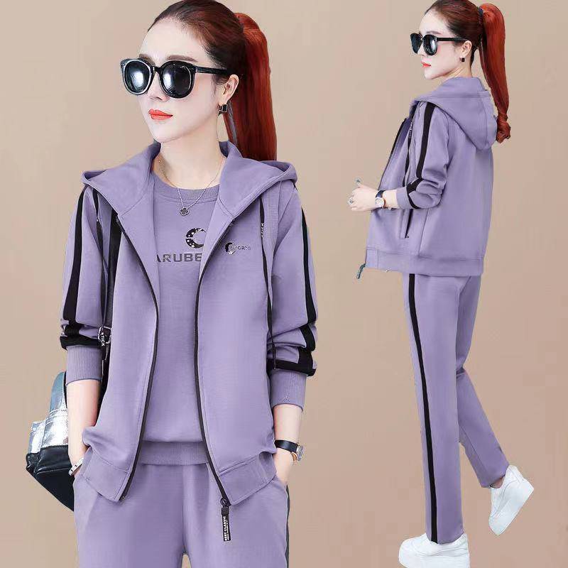Bộ Trang Phục Thể Thao Ba Món Gồm Áo sweater Tay Dài Và Áo Khoác Ngoài Phong Cách Hàn Quốc Mới 2021 Cho Nữ