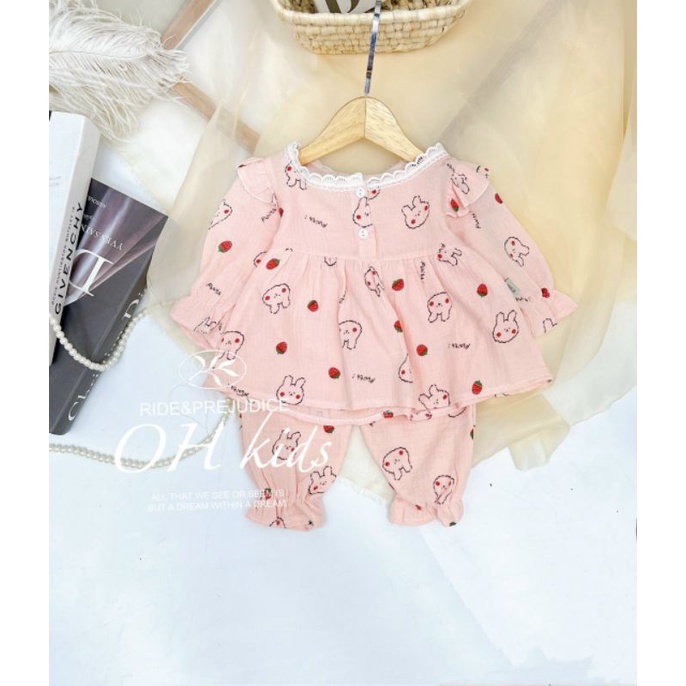 (Link 2)(7-13kg) Bộ dài tay cánh tiên vải xô Muslin cao cấp, chất liệu oganic cho bé gái