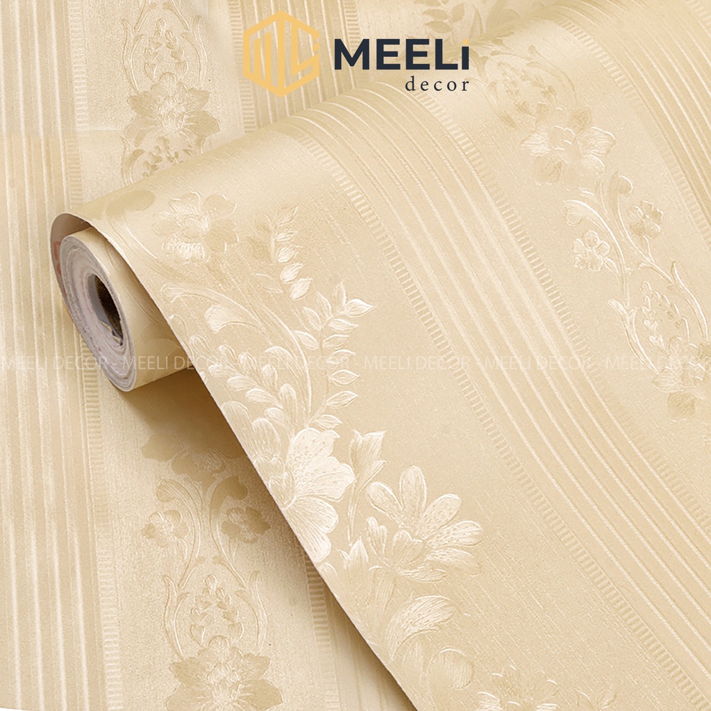 10m dài Giấy dán tường phòng ngủ vân xước Meeli Decor sẵn keo dễ dán pvc chống thấm nước, 10m x 45cm, ME18