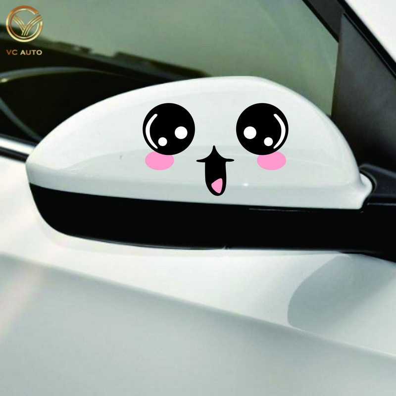 Miếng dán gương ô tô hoạt hình mặt cười dễ thương