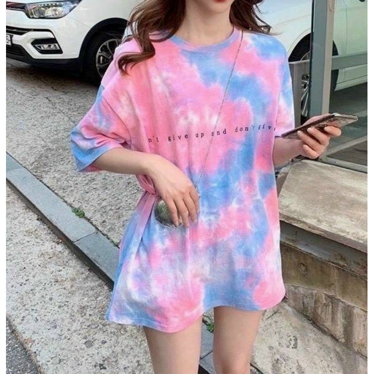 Áo thun tay lỡ / Áo Phông Loang Hồng Xanh màu nhiệt đới Nam Nữ Unisex freesize < 65kg kèm ảnh thật và video | BigBuy360 - bigbuy360.vn