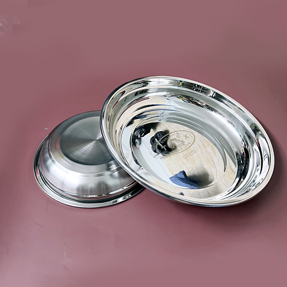 Khay Inox Tròn, Măm Inox Tròn Đựng Thực Phẩm Cao Cấp Hàng Dày Nặng Siêu Bền -T33