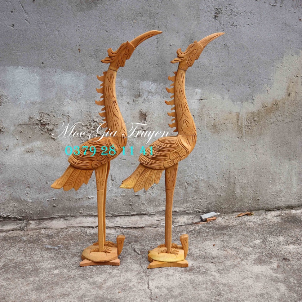 Cặp hạc bàn thờ gia tiên phong thủy gỗ mít lõi