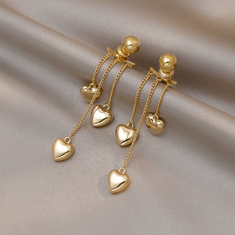 Bông Tai Mạ Bạc 925 Hình Trái Tim Phối Tua Rua Phong Cách Hàn Quốc