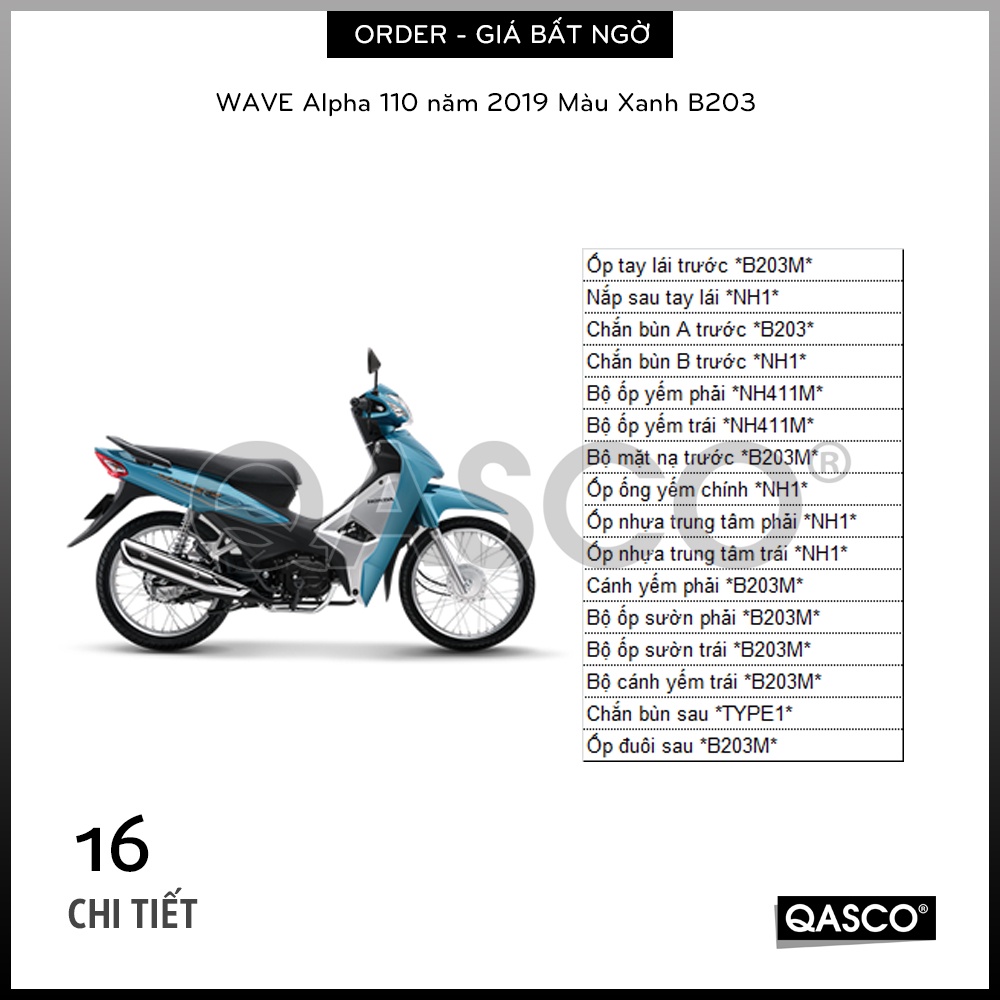 [ORDER] Dàn Áo - Bộ Nhựa Vỏ Xe WAVE Alpha 110 năm 2019 Màu Xanh B203  (CHÍNH HÃNG HONDA)