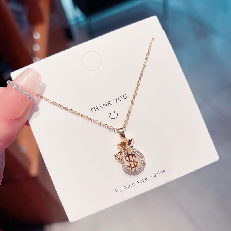 XiaoboACC Vòng Cổ Mặt Hình Túi Tiền Bằng Thép Titan Đính Đá Zircon Sang Trọng - 38CM+6CM