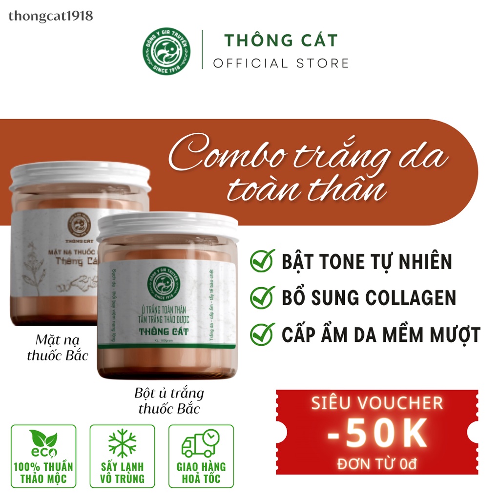 Bột Thảo Mộc Thiên Nhiên, Dưỡng da trắng mịn, đẹp da, mờ nám tàn nhang Đông y gia truyền THÔNG CÁT since 1918