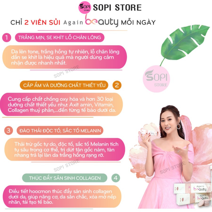 [Mua 3 tặng 1] Again Beauty viên sủi collagen chính hãng hộp 20 viên giúp trắng da, mờ nám, trẻ hoá da - Sopi Store