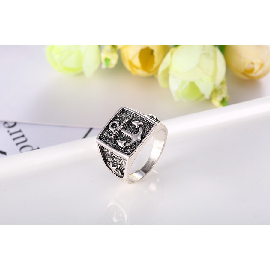 Nhẫn inox mạ bạc hình mỏ neo độc đáo
