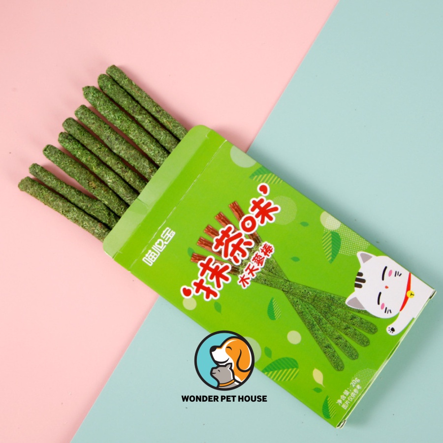 Thanh que gỗ Sticky catnip vị matcha, sữa giảm stress làm sạch răng cho mèo