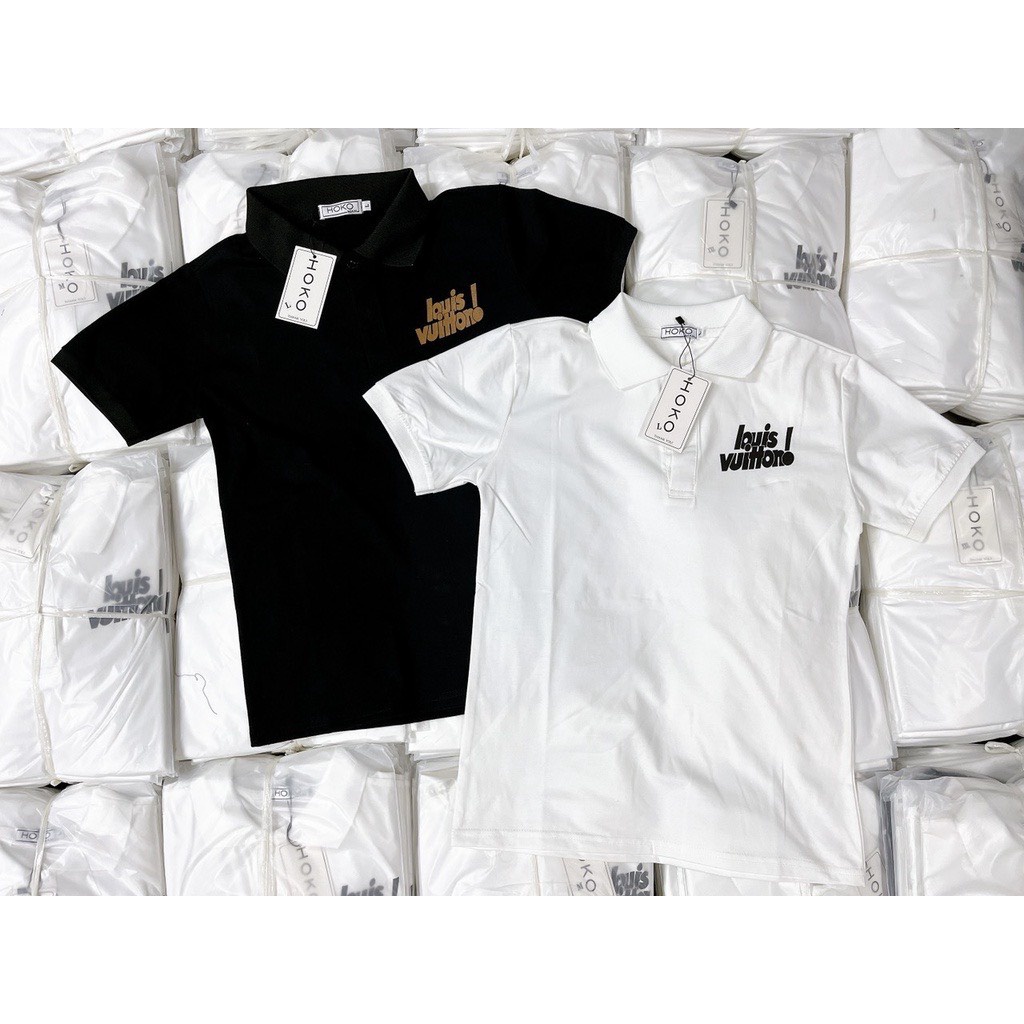 Áo Polo LV Gấu, áo thun có cổ cotton thoáng mát cho nam nữ.