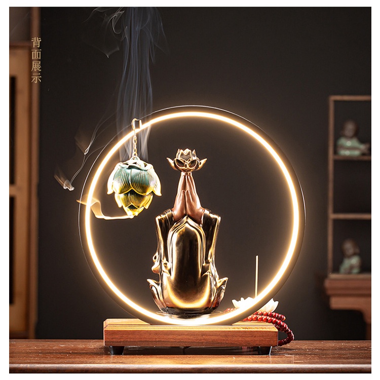 Thác Khói Trầm Hương Quan Âm Ngồi Đài Sen Hàng Nhập Khẩu Cao Cấp, Tặng Kèm Nụ Trầm Hương Khói Ngược