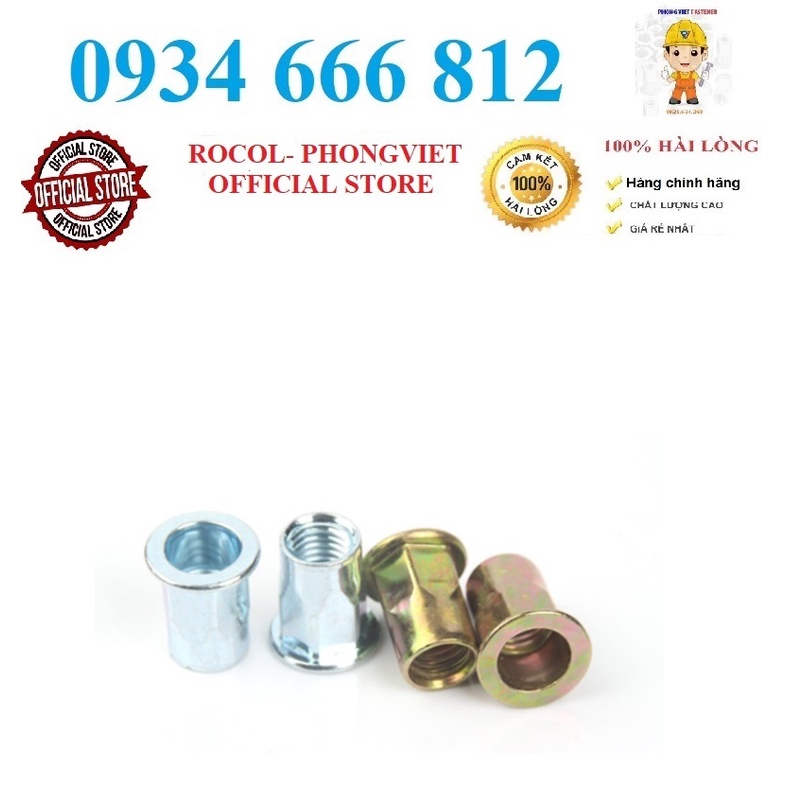 Combo 50c Ốc tán rút nửa lục M10 thép mạ