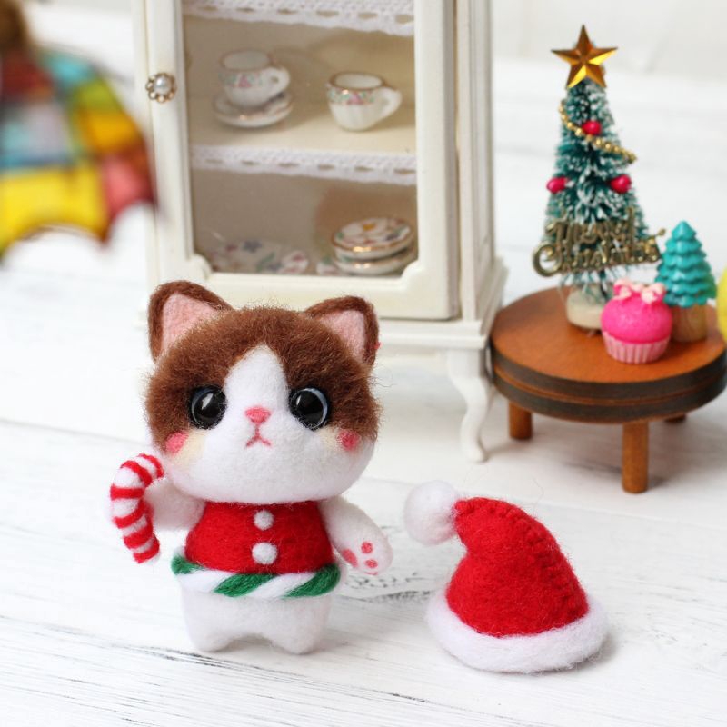Bộ Dụng Cụ Làm Đồ Thủ Công Hình Mèo Giáng Sinh Bằng Vải Nỉ