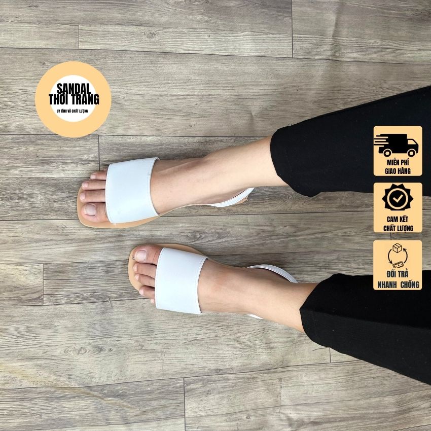 Giày sandal nữ đế bệt xỏ ngón quai ngang trắng/đen full size 30-40 nữ SANDALTHOITRANG