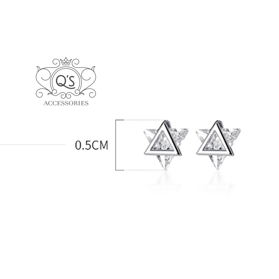 Bông tai bạc 925 tam giác đôi khuyên nam nữ hình học mặt đá đen trắng S925 TRIANGLE Silver Earrings QA SILVER EA200607