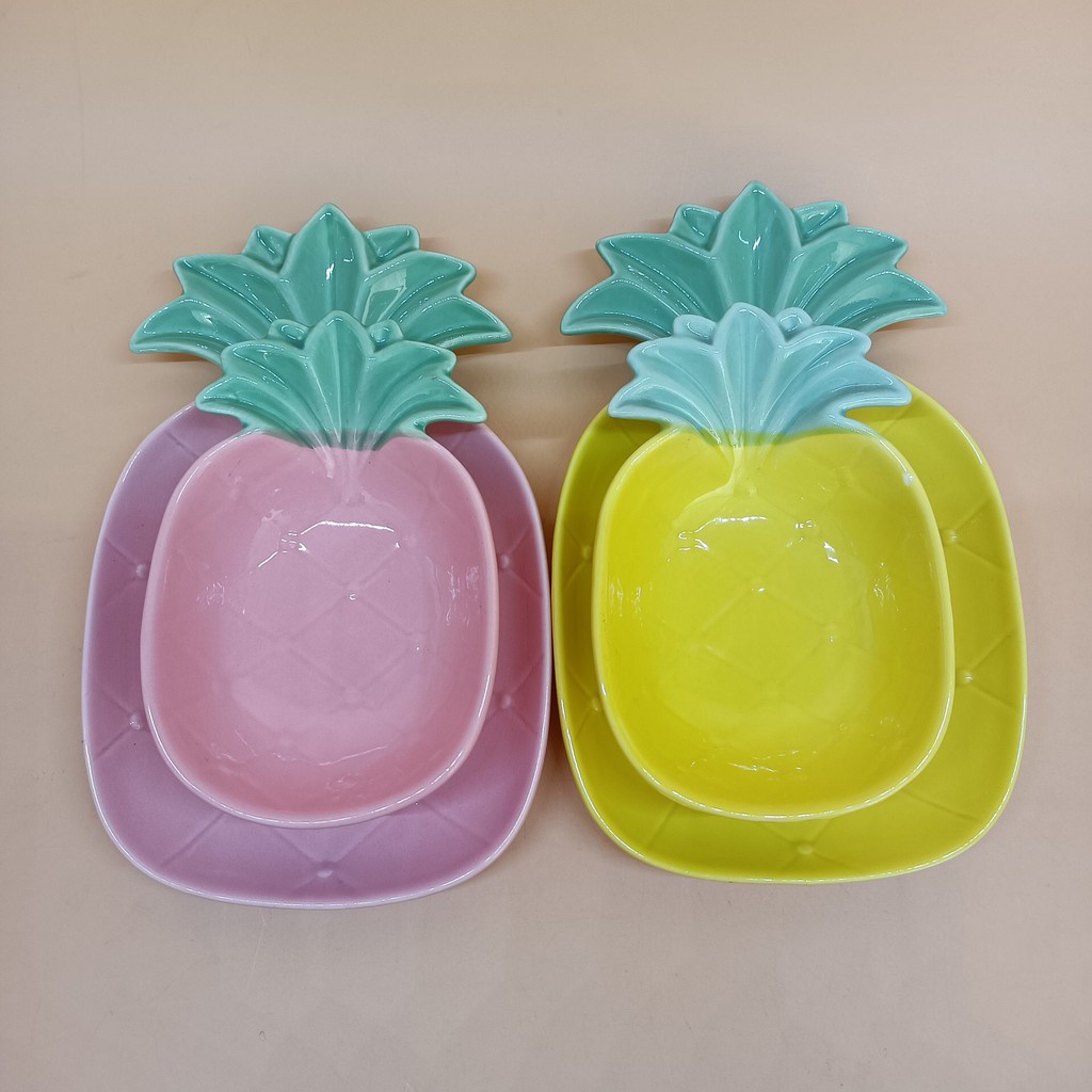 Bộ gốm sứ decor bát và đĩa dứa cực đẹp
