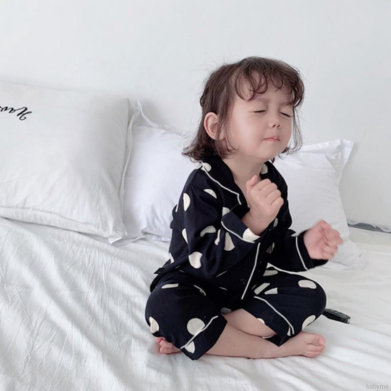 Baby Girls Boys Polka Dot Print Sleepwear Set Long Sleeve Button Blouse Tops+Pants Pajamas