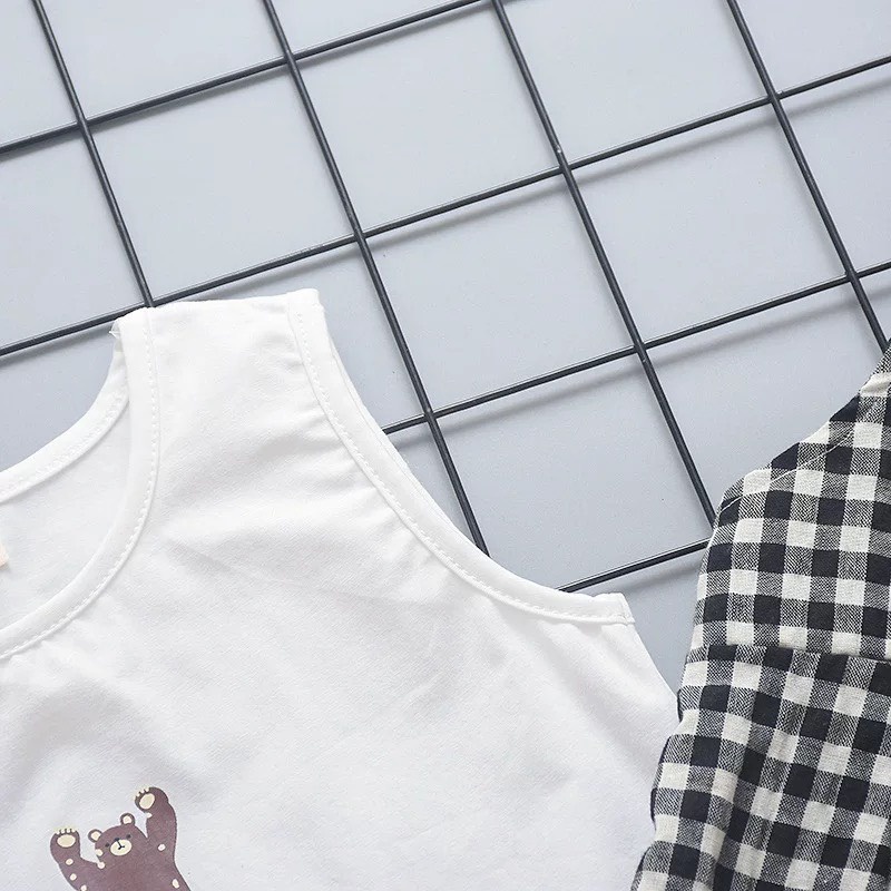 Bộ yếm bé gái hai chi tiết kẻ caro cotton mềm mát BC03 - BÉ NHÀ THỊ