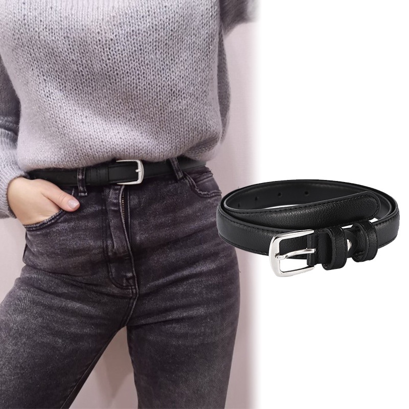Thắt lưng bằng da màu đen khóa bạc thời trang dành cho học sinh