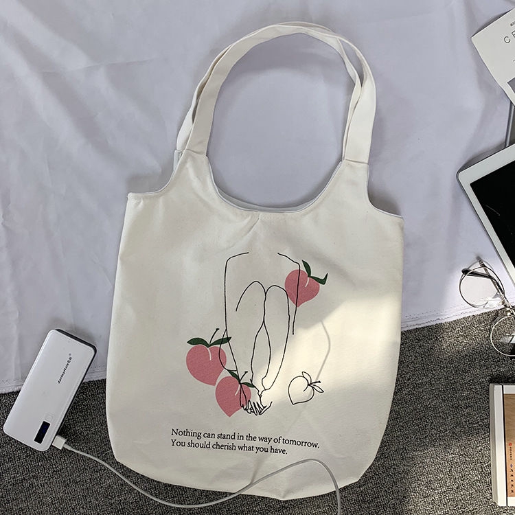 Túi Đeo Vai Vải Canvas In Hình Trái Cây Đơn Giản Xinh Xắn
