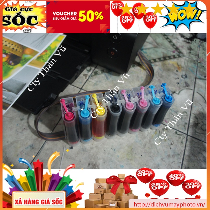 Dẫn mực ngoài máy in canon Pro 200 mã thỏi 65 dùng 8 màu mực M BK C Y LGY GY PM PC hàng chất lượng Kholinhkienmayin
