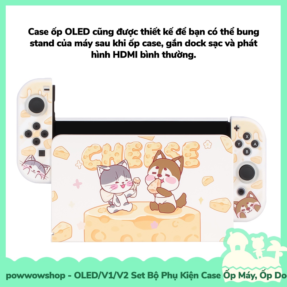 [Sẵn VN - Hỏa Tốc] Oled/V1/V2 Set Bộ Phụ Kiện Case Máy, Case Dock, Hộp Băng Game, Nút Bọc Nintendo Switch Shiba Cheese