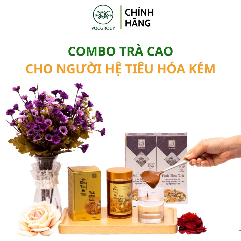 Combo trà cao cho người hệ tiêu hóa kém, cao đông trùng hạ thảo tinh chất curcumin kết hợp trà ngủ ngon vqc group