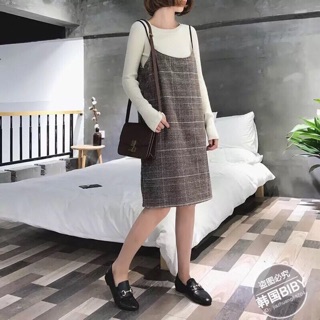 Set yếm caro kèm áo tay dài
