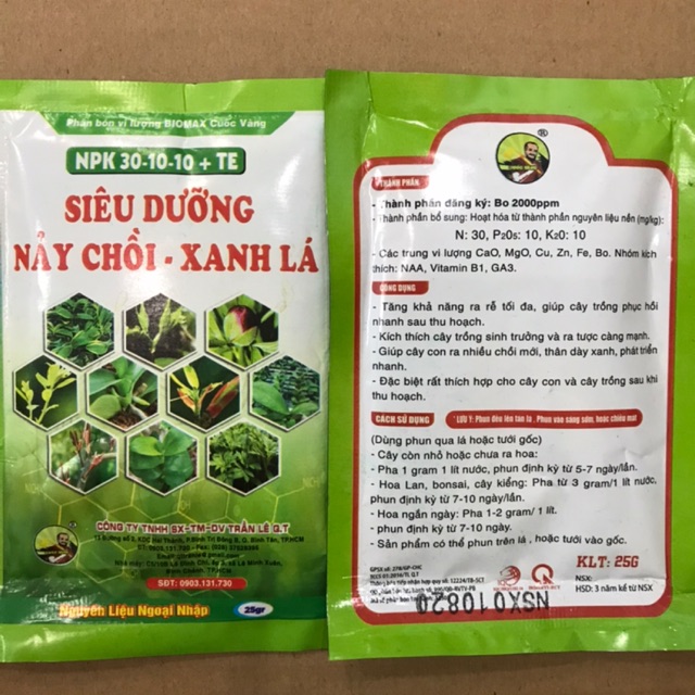 [ Rẻ ] Gói 25G Siêu Dưỡng - Nảy Chồi - Xanh Lá - 30-10-10