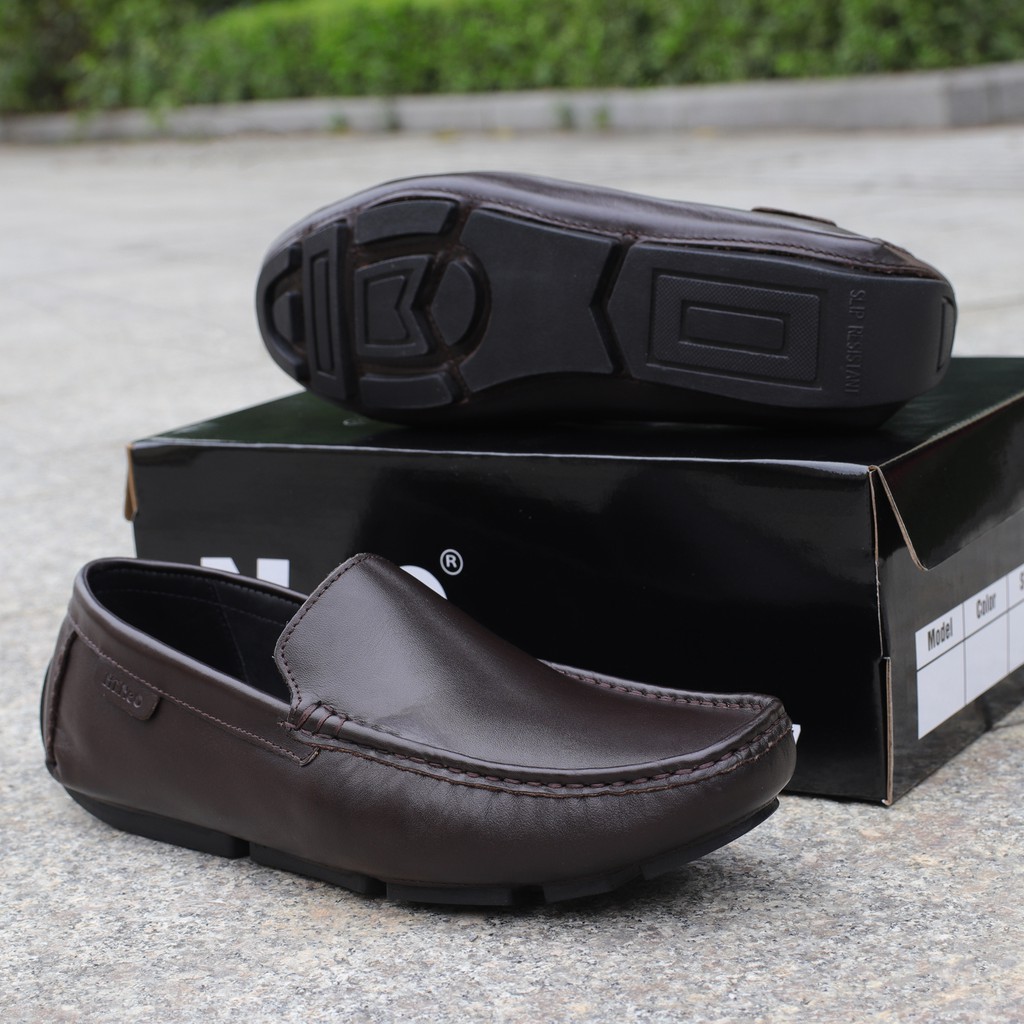 Giày lười nam da bò đẹp màu nâu trầm, đế mềm may chắc chắn  - HT.NeO 3865nau