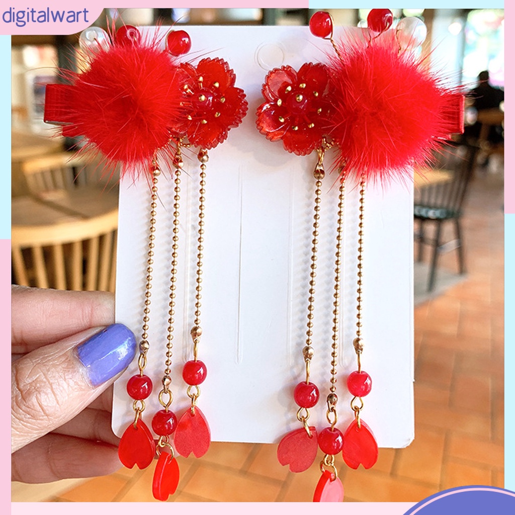 Set 2 Kẹp Tóc Tua Rua Phong Cách Trung Hoa Cho Bé Gái