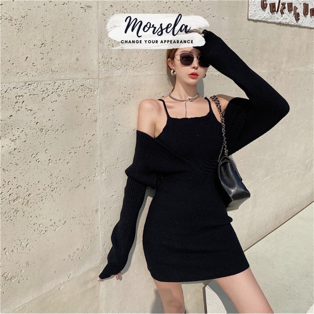 Set đồ nữ ôm body Hàn Quốc sang chảnh - đầm len gân ôm body set áo croptop liền váy  cho nữ - Morsela | BigBuy360 - bigbuy360.vn