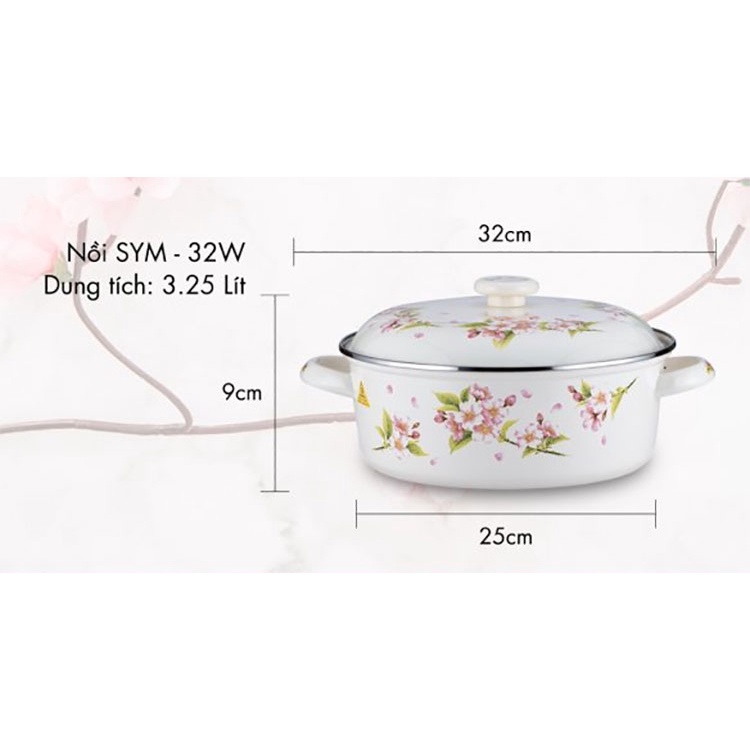 Nồi tráng men FUJIHORO 25cm, 4.0L, SYM-32, Sử dụng bếp từ. Làm từ thép Nippon nguyên khối cao cấp có độ bền