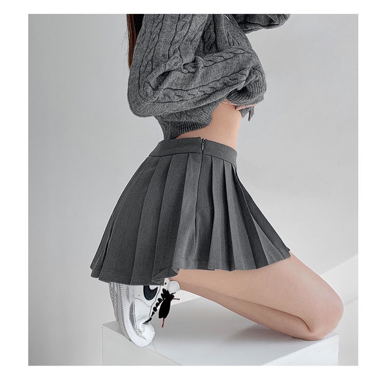 Chân Váy Ngắn Xếp Ly Lưng Cao Màu Trơn Thời Trang Xuân Thu Hàng Mới 2022 Dành Cho Bạn Gái