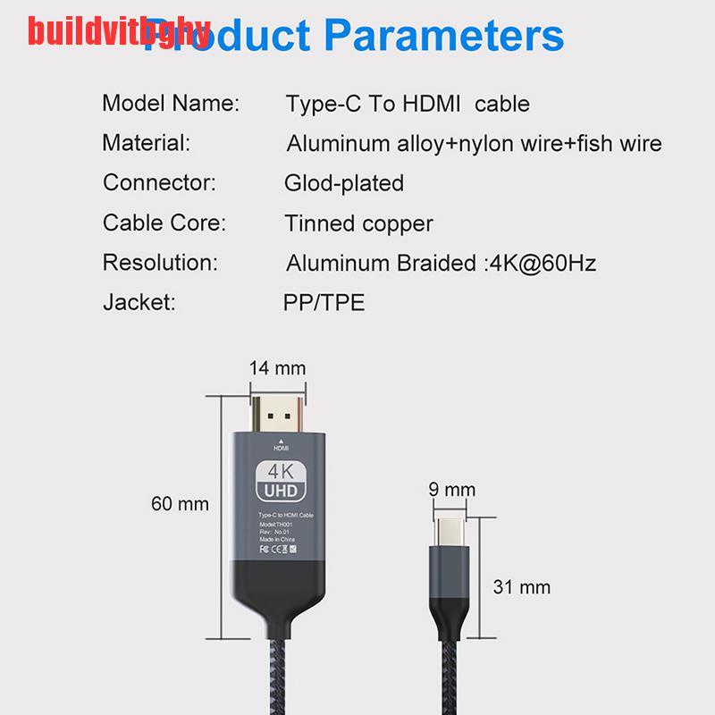 {buildvitbghy}FSU USB C HDMI Cable Type C to HDMI Thunderbolt 3 Converter for MacBook Huawei OSE