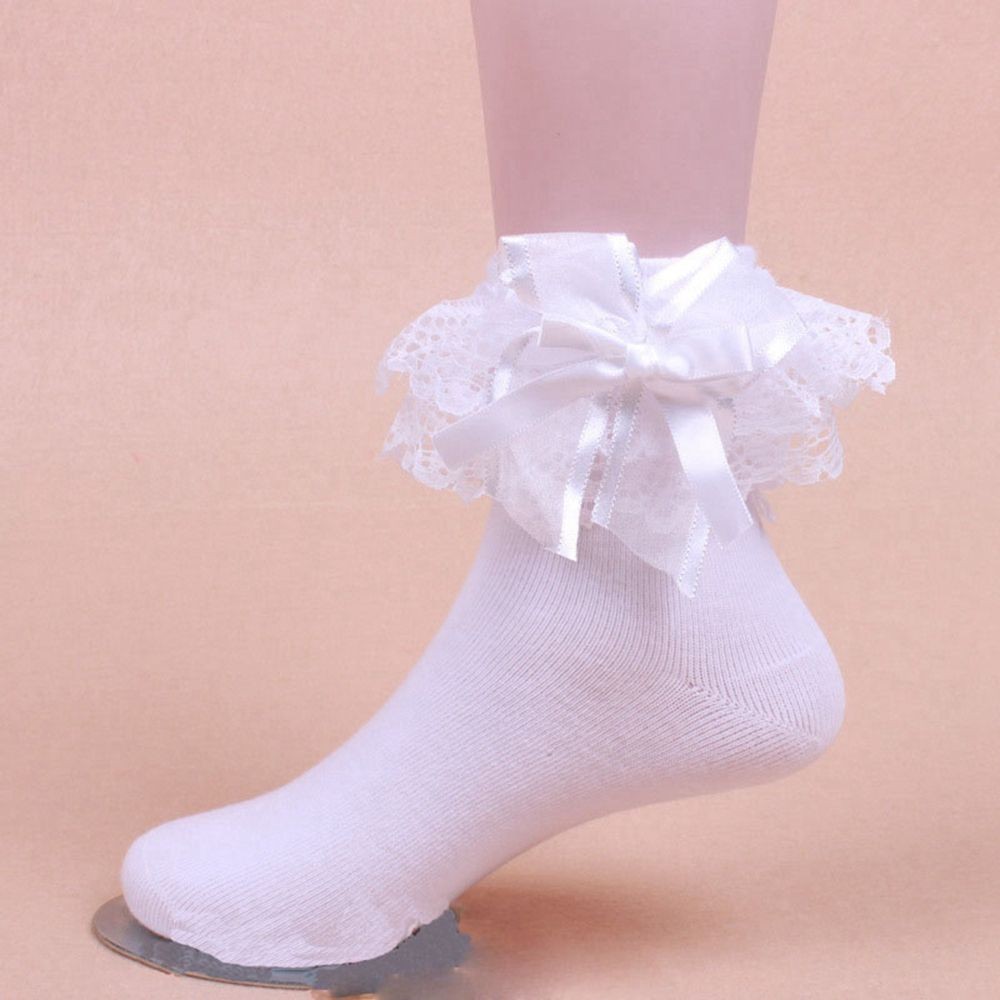 Đôi vớ chân cổ ren đính nơ đáng yêu cho bé gái
