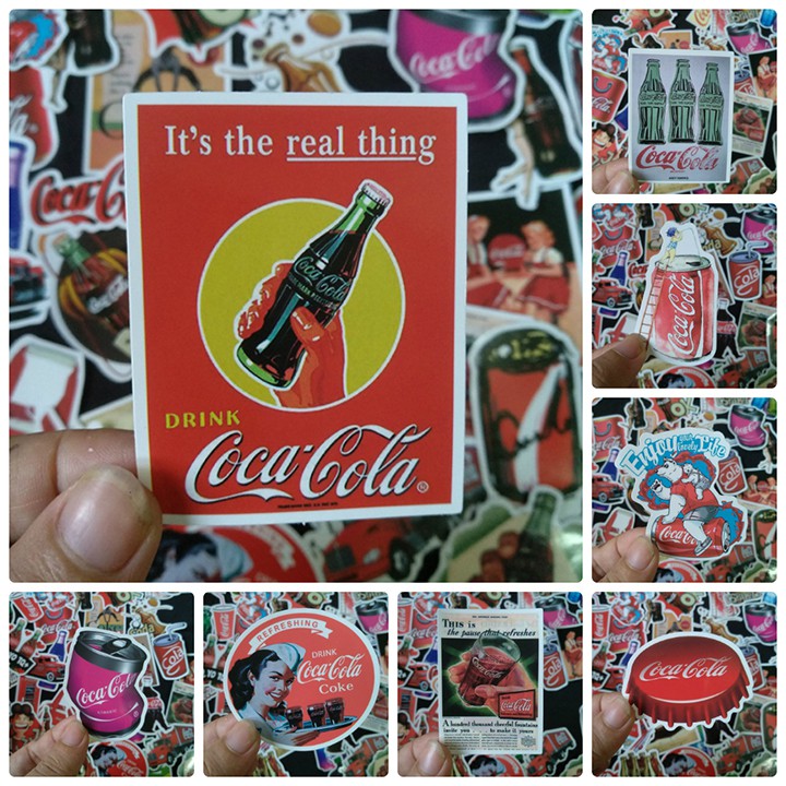 Bộ Sticker dán cao cấp chủ đề COCA-COLA - Dùng dán Xe, dán mũ bảo hiểm, dán Laptop...