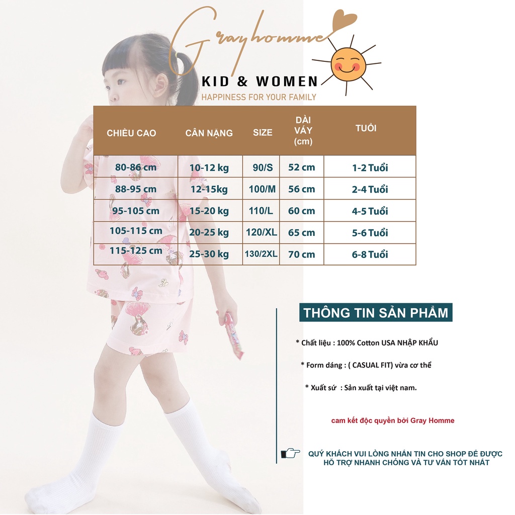 Bộ Quần Áo Bé Gái, Bé Trai GRAYHOMME Vải Cotton Họa Tiết Dễ Thương - BN012