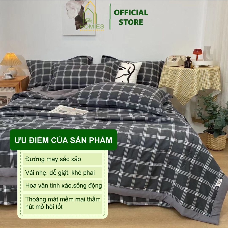 Bộ 4 Món Cotton Đũi HOMIES Chần Bông Mềm Mát Nhập Khẩu Cao Cấp Đủ Kích Thước