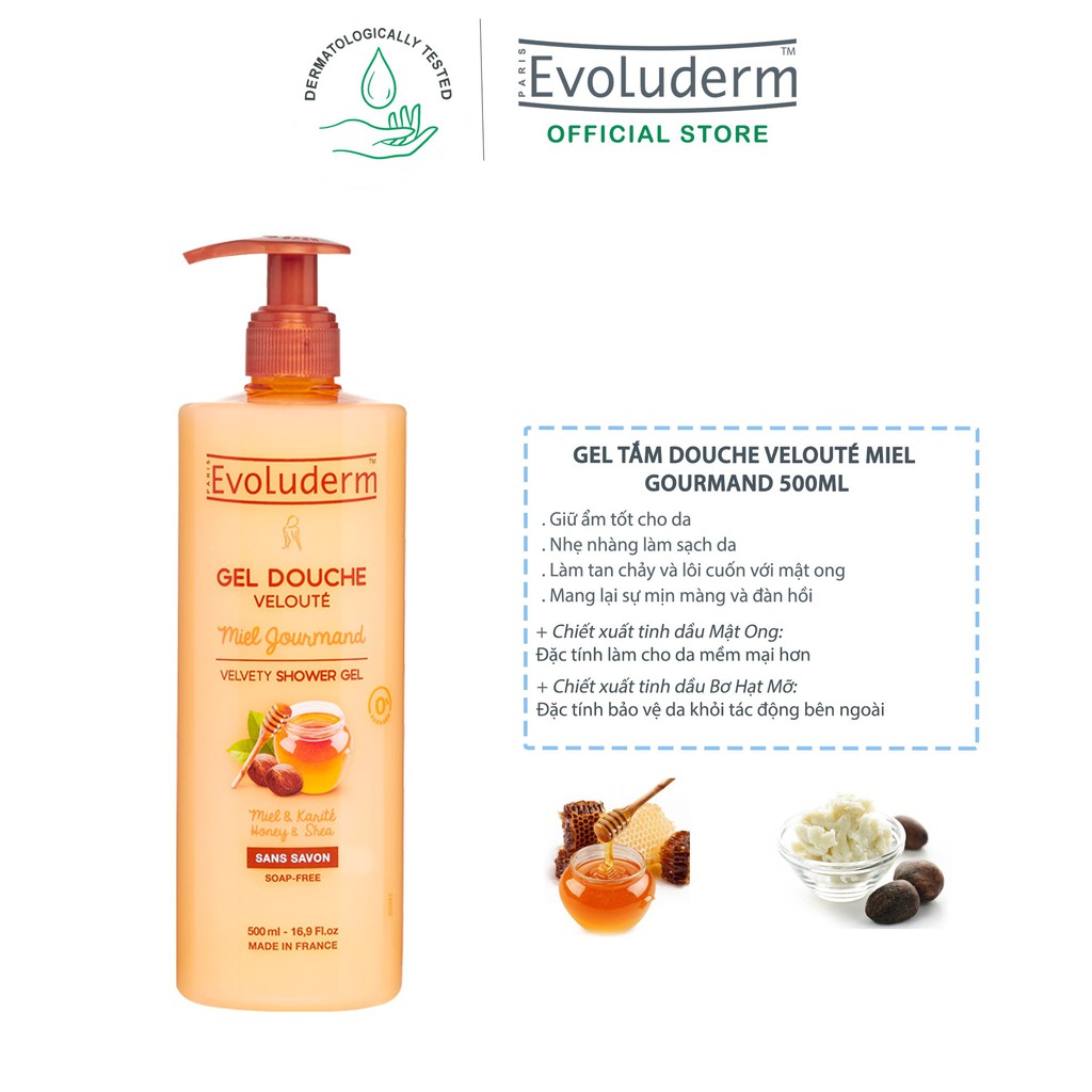 Gel tắm Evoluderm Gel Douche Velouté Miel Gourmand 500ml