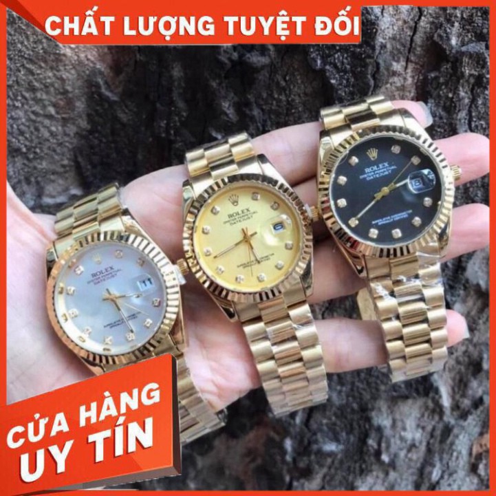 (rolex.viền trơn) Đồng hồ Nam Rolex mã RL156 dây đặc nguyên khối, mạ không rỉ, dây full vàng - bảo hành 12 tháng