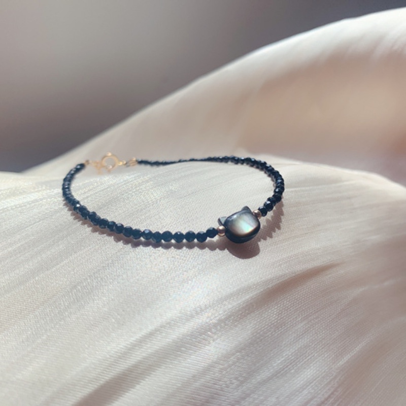 Vòng đeo tay hình con mèo đen trắng Vòng đeo tay hạt pha lê thời trang Vòng đeo tay Hàn Quốc dễ thương vòng đeo tay phụ nữ vòng đeo tay