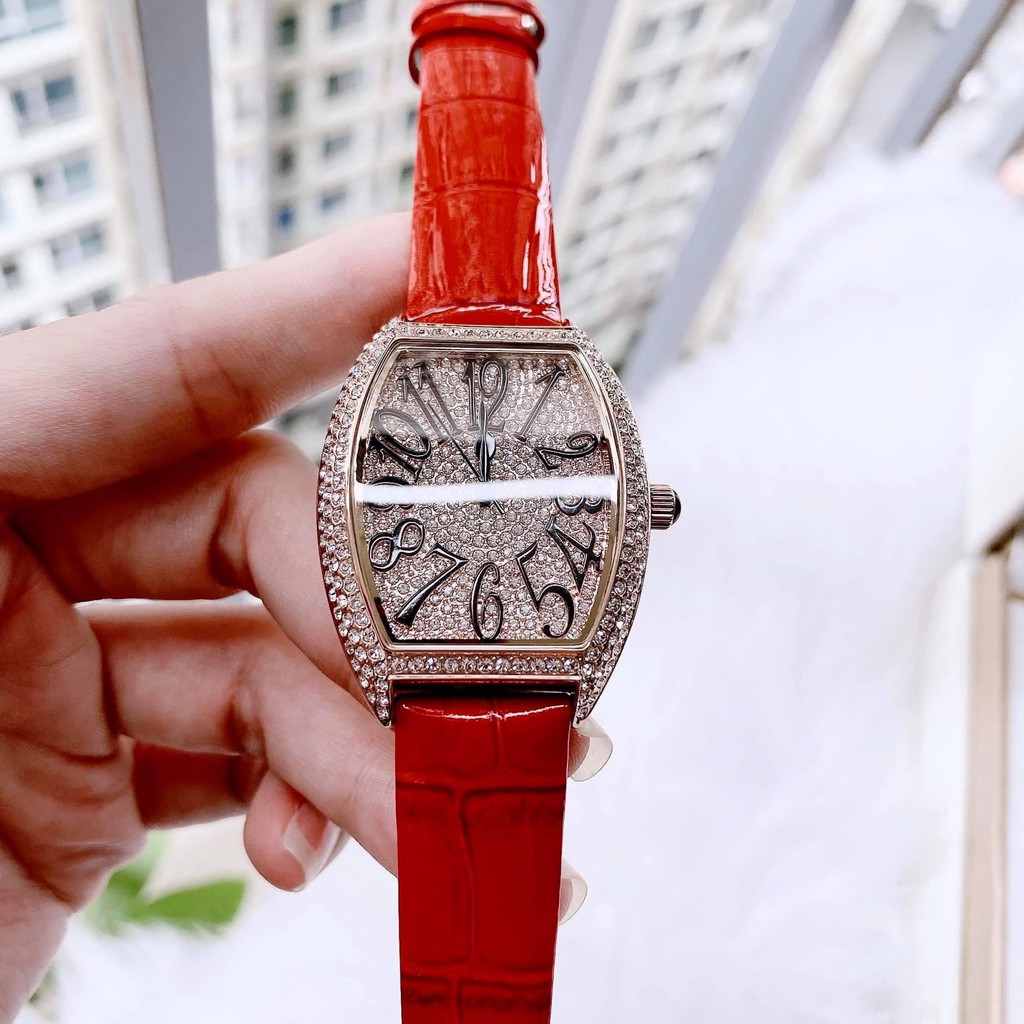 Đồng Hồ Davena Nữ Dây Da Đỏ 36mm Rose Gold Chính Hãng