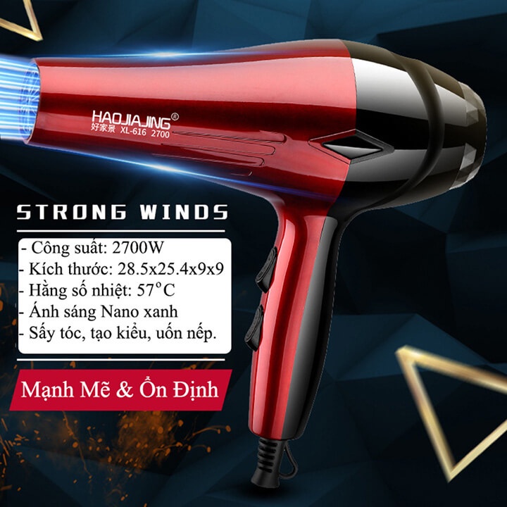 Máy sấy tóc tạo kiểu công suất lớn 2700W 2 chiều nóng lạnh, máy sấy tóc mini chuyên nghiệp