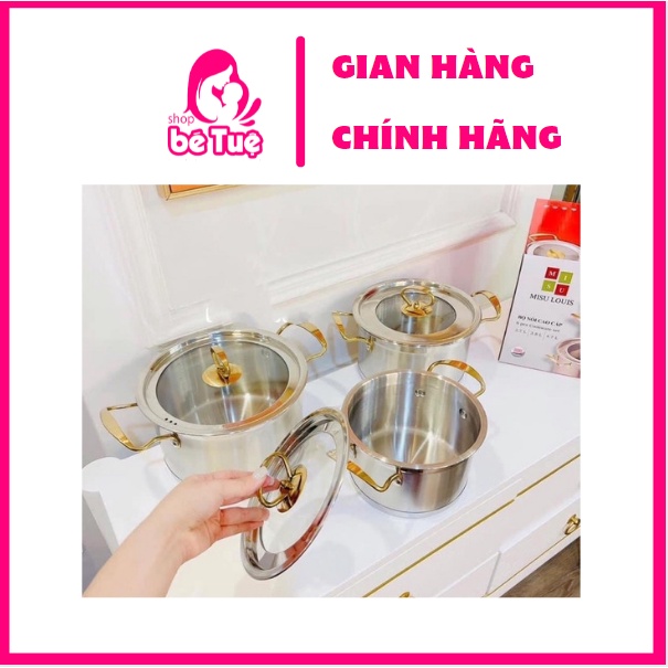 Bộ 3 nồi Inox 430 CAMEL cao cấp 5 đáy nắp thuỷ tinh tay cầm cách nhiệt