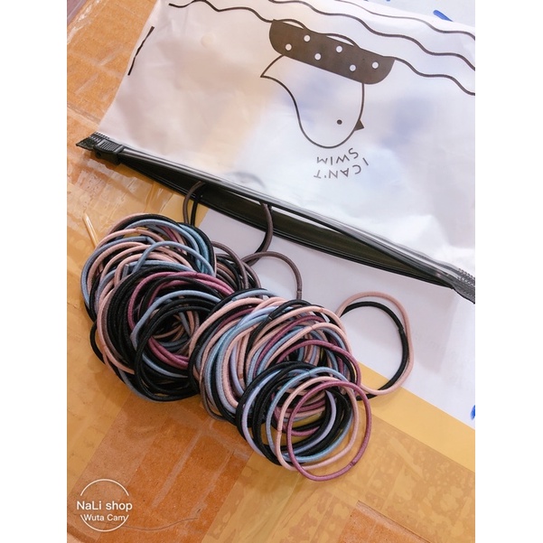 TÚI ZIP set DÂY CHUN/ thun CỘT TÓC trơn, màu, đen vintage basic