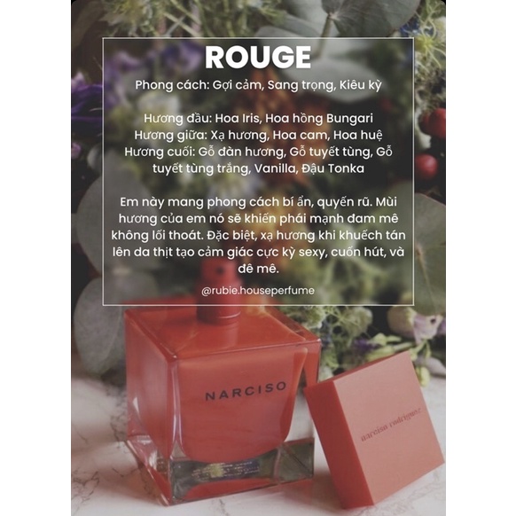 NAR ROUGE ( Đỏ ) • Eau de Parfum - 10ML Nước Hoa Chính Hãng